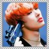 Mingi with red hair pointing a gun at his head square stamp